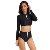 Crop Top Langarm Badeanzug Reißverschluss Badeanzug